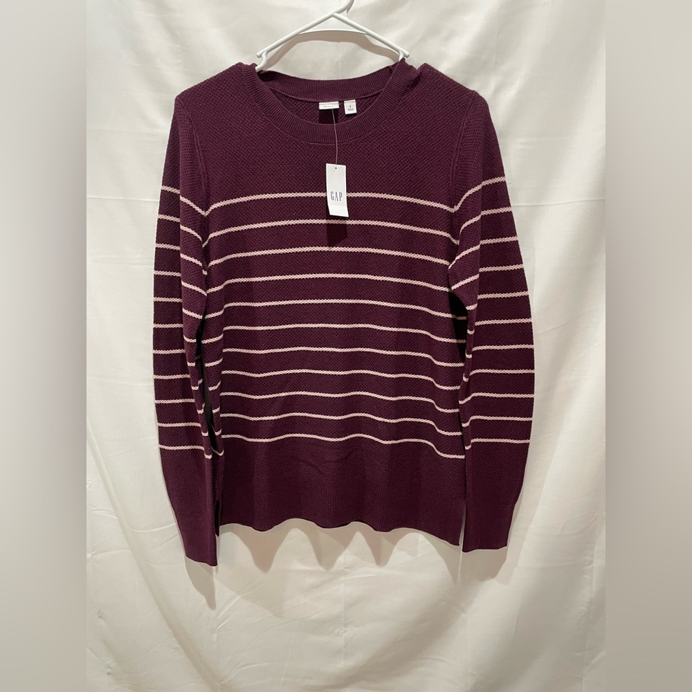GAP Women's Plum and Cream Striped Sweater